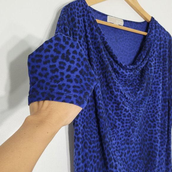 Micheal by Micheal Kors Drape Neck Leopard Print Blouse Shirt Blue Black S - Picture 3 of 8